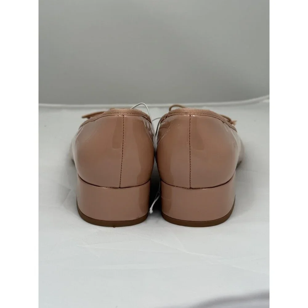 A New Day Beige Patent Leather Look Ballet Flats Size 8.5 Bow Accent Block Heel - Picture 5 of 10